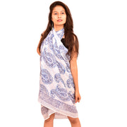Block Printed Cotton Scarves, Cotton Sarongs for Women, White Sarong Style Cover-Up, Beach Coverups